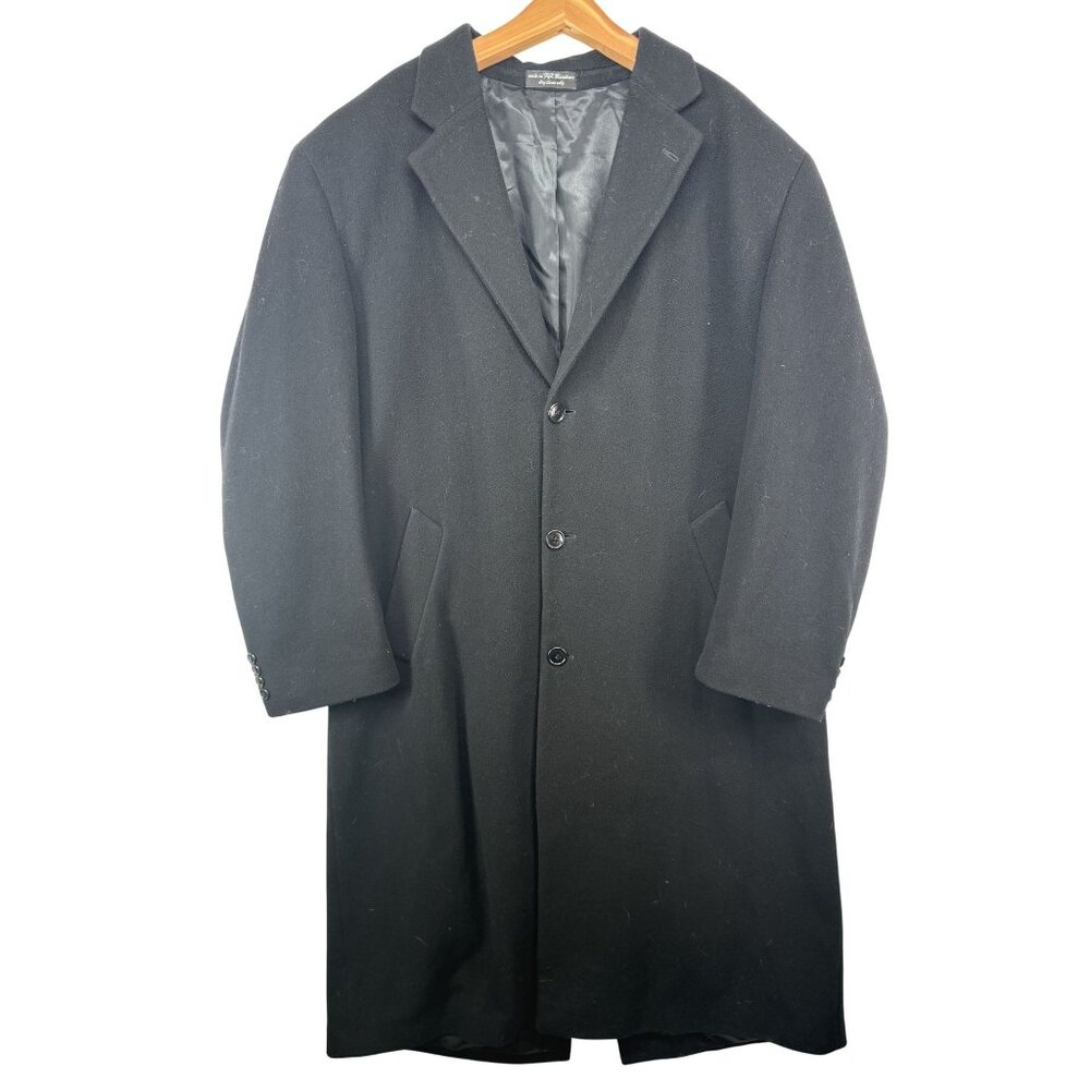 Andrew Fezza Mens OverCoat Sz XL Black Long Cashmere Blend Italy Trench Vintage